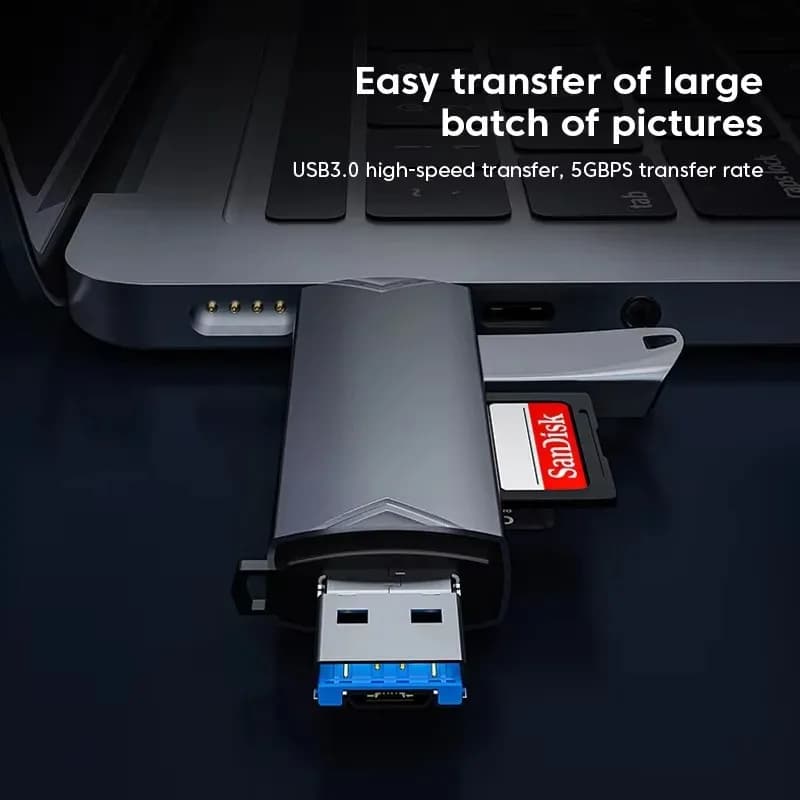 Lettore di Schede Multifunzione 6 in 1 OTG USB 3.0, Adattatore per Chiavette USB, TYPE-C, TF, SD per Telefoni, Laptop e Computer