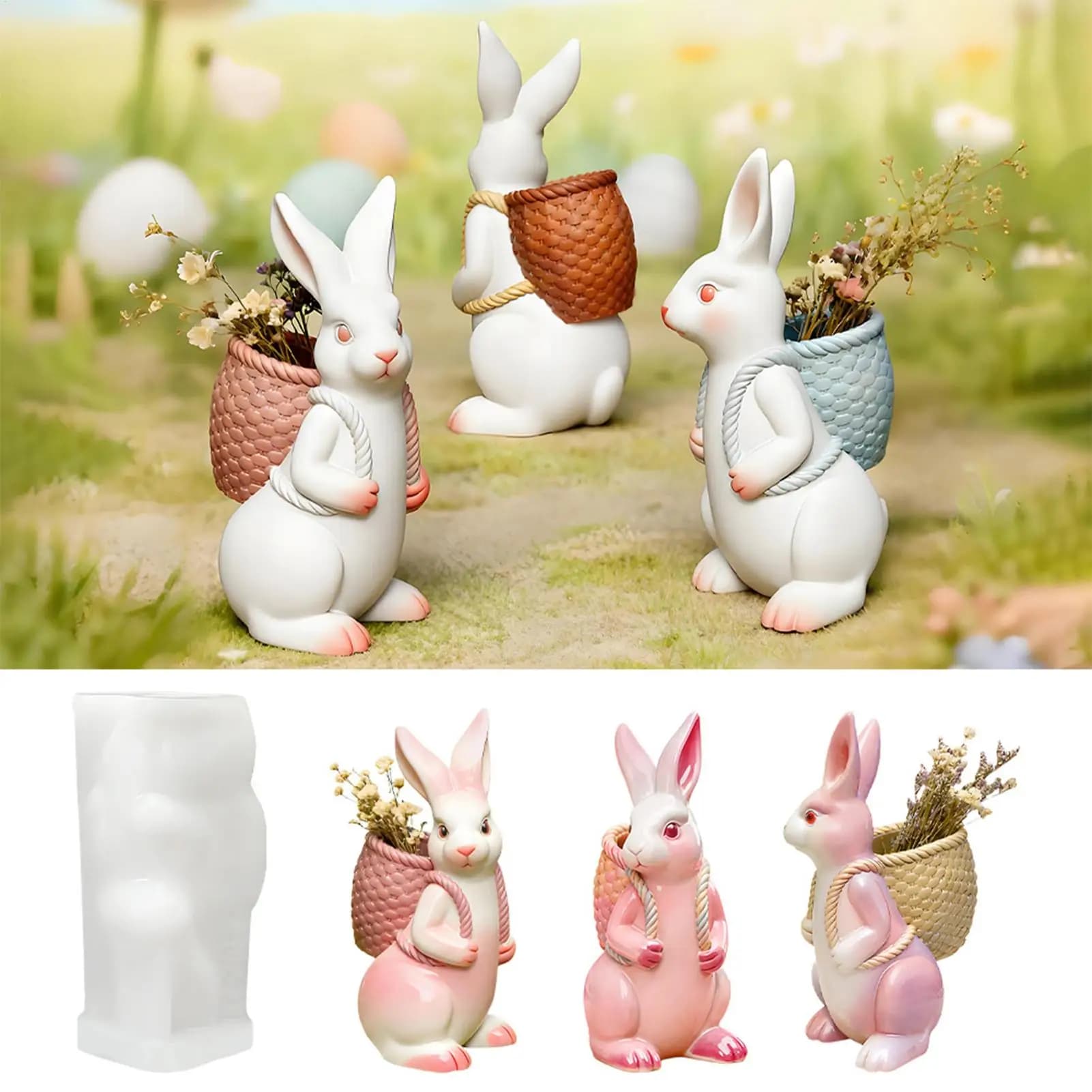Easter Bunny Silicone Mold 3D Silicone Easter Candle Moulds Home Decor Concrete Molds for Cement Plaster Party Planners Art