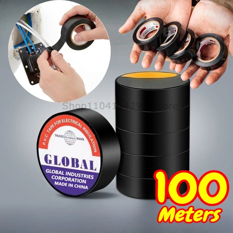 Nastro isolante ad alta temperatura da 100 m, nastro isolante elettrico nero resistente alle fiamme, adesivo isolante per uso industriale e domestico
