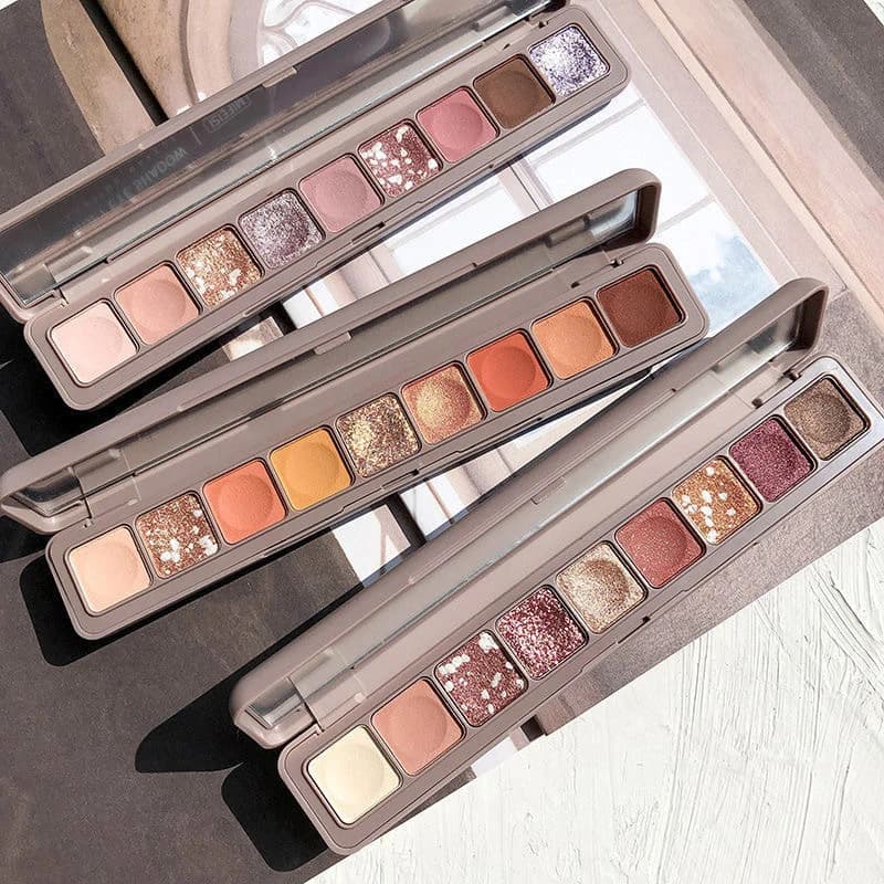 9-Color Low Saturation Eyeshadow Palette Mirror Case Matte Tea Pink Apricot Eye Makeup Palette Daily Makeup Long Lasting