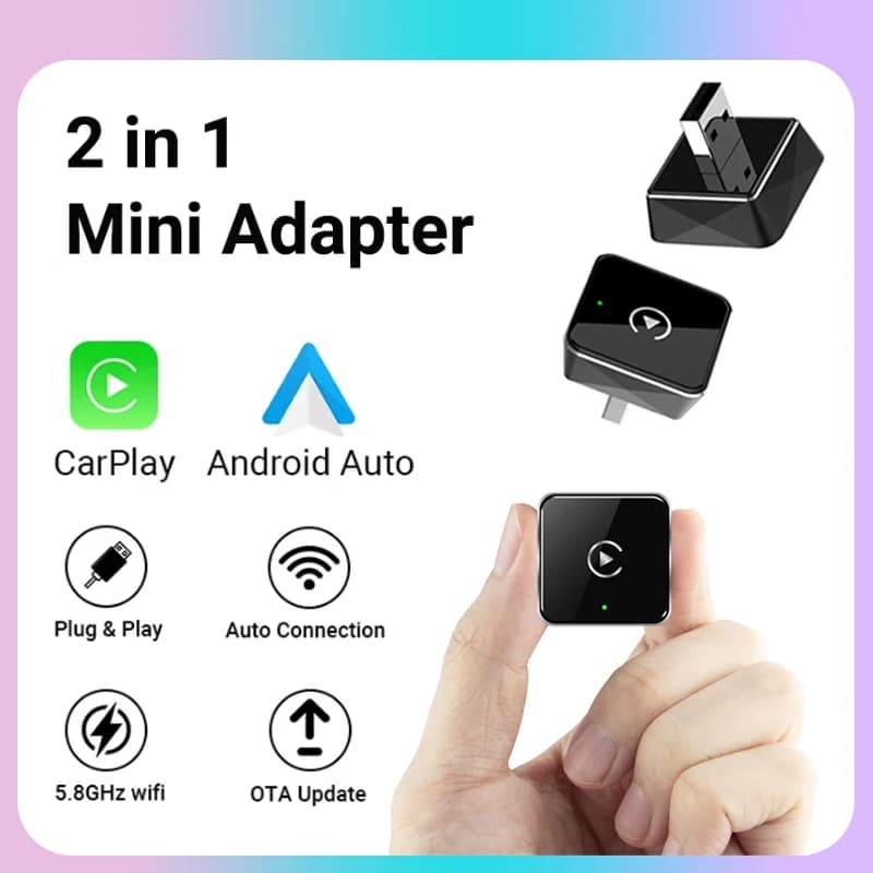 Kebidumei Adattatore wireless Android Auto cablato a Carplay wireless 2in1 Smart AI Box Plug and Play per auto con CarPlay cablato
