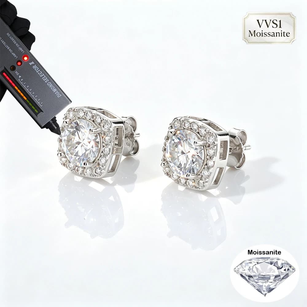 Women's Iced Out Square Halo VVS1 Moissanite Earrings 925 Silver Earring Bling Luxury Hip Hop Jewelry For Party Birthday Gift