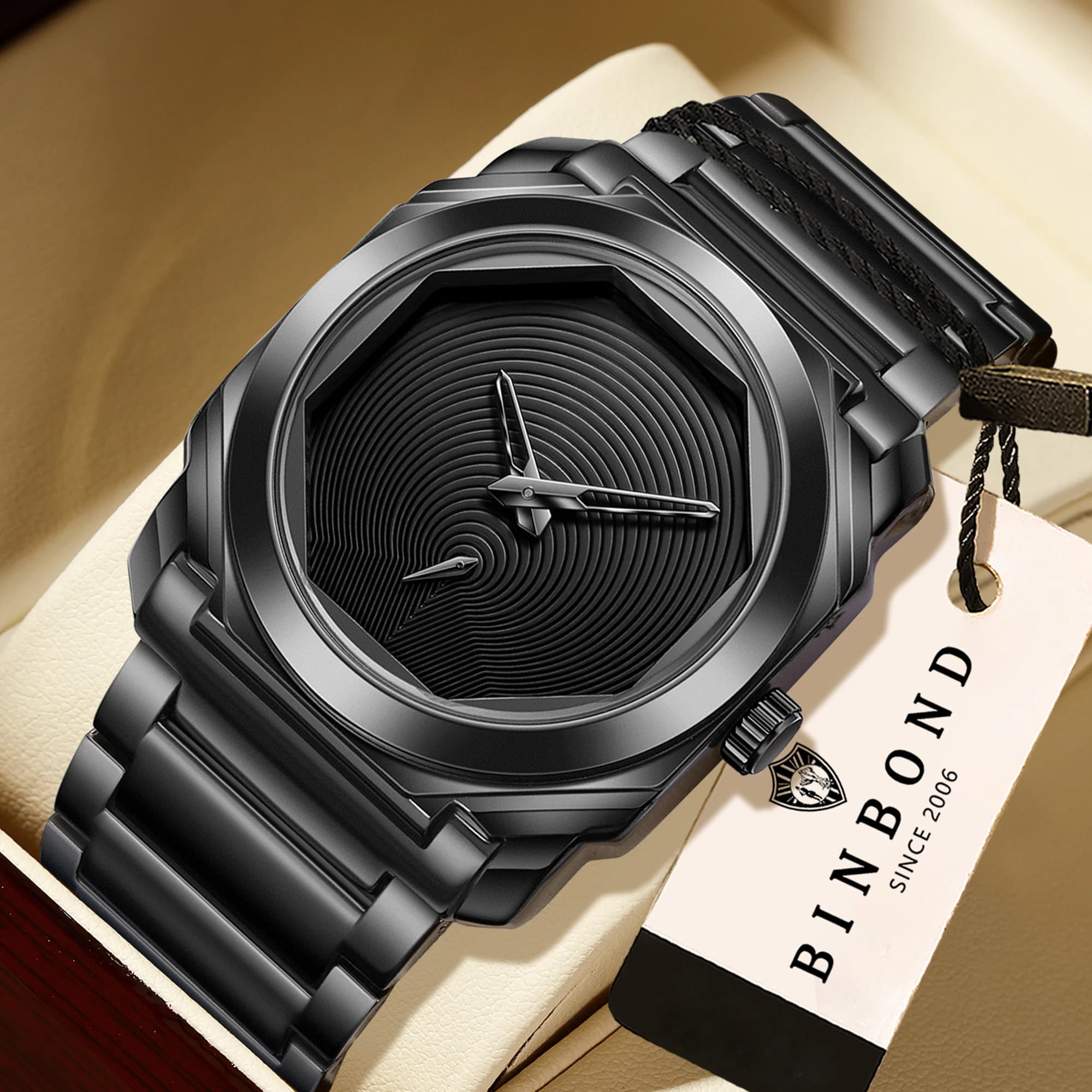 BINBOND Quartz Wristwatches For Men Waterproof Men's Watch Sturdy Stainless Steel Casual Reloj Luxury +Box Relogios Masculino