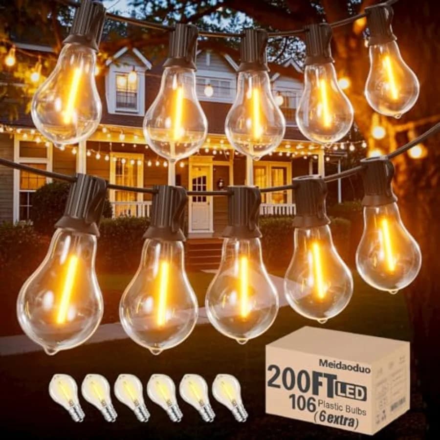 Luci a Corda per Esterni Impermeabili con 6 Lampadine A39 Infrangibili, Luci Calde da Bistrot per Patio, Gazebo, Giardino