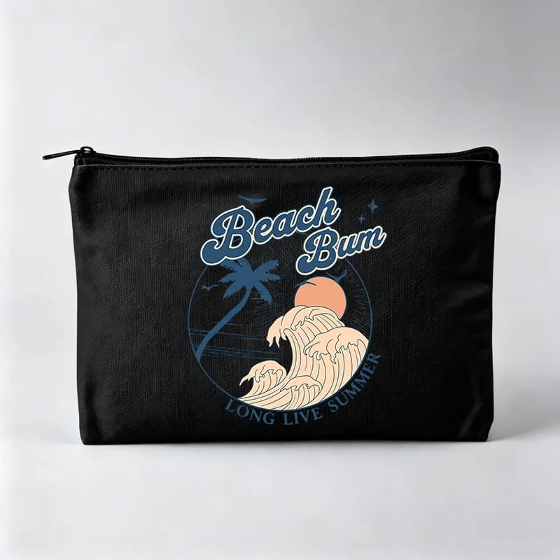 Women's Beach Scene Print Makeup Bag, Retro Style Cosmetic Pouch for Summer Travel