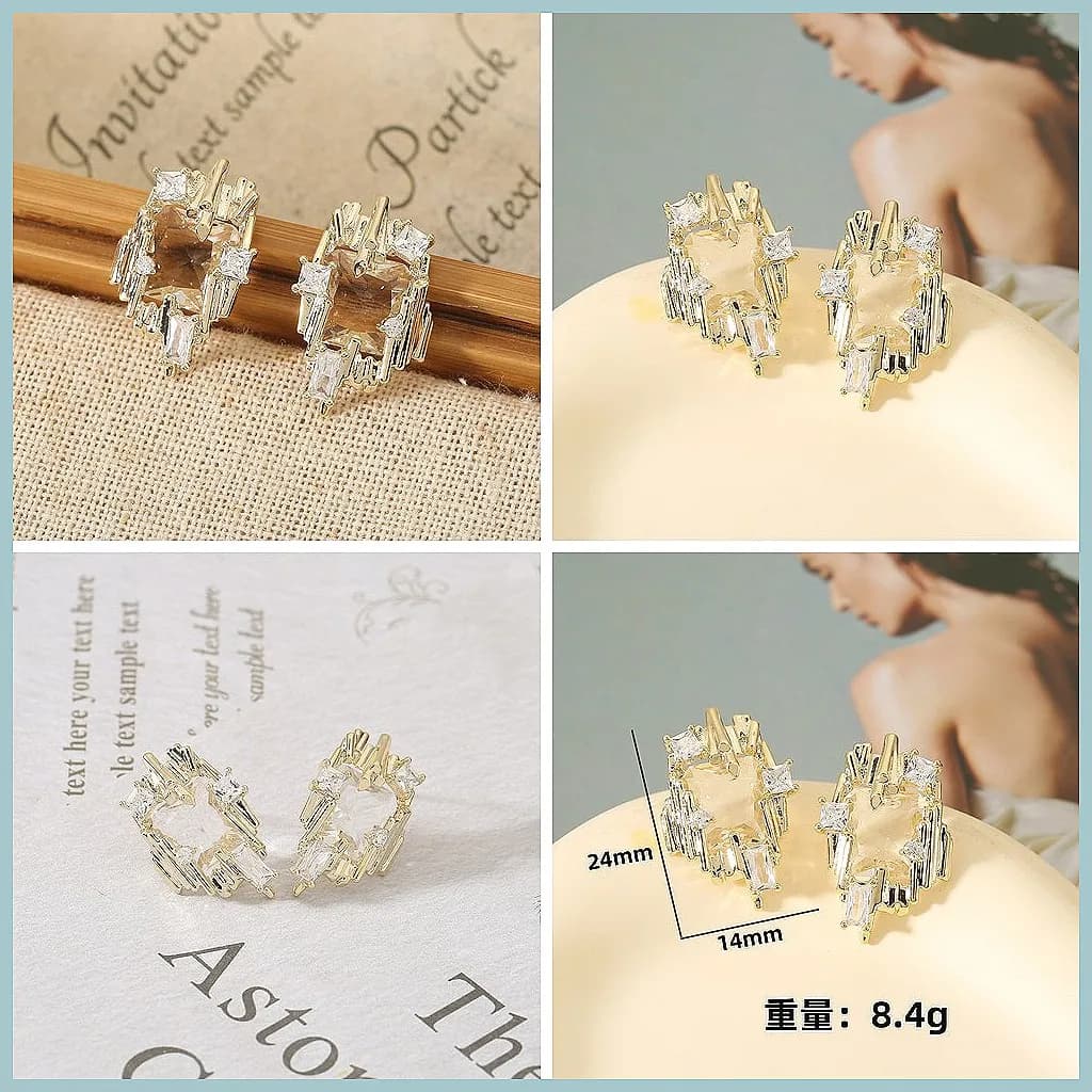 Orecchini con Zirconi Irregolari Incastonati, Orecchini di Lusso Leggero alla Moda per Donne, Gioielli Eleganti da Ufficio, Regalo