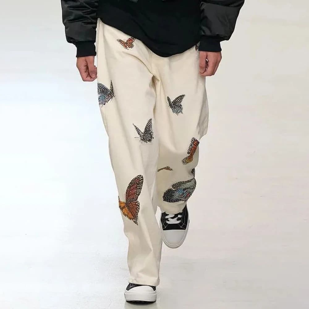 Pantaloni Casual da uomo Street Y2k con stampa a farfalla sport senza genere in esecuzione basket pantaloni dritti moda Casual larghi Unisex