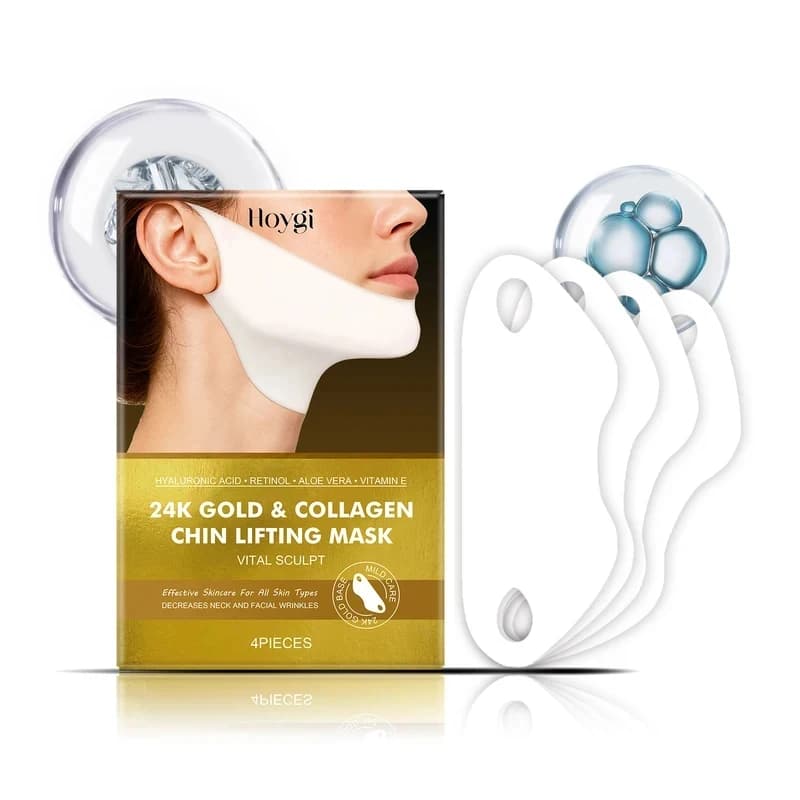 Maschera Lifting Viso a V in Collagene Oro 24k, Elimina il Doppio Mento, Antirughe, Rassodante e Idratante, 4 pz/1 scatola