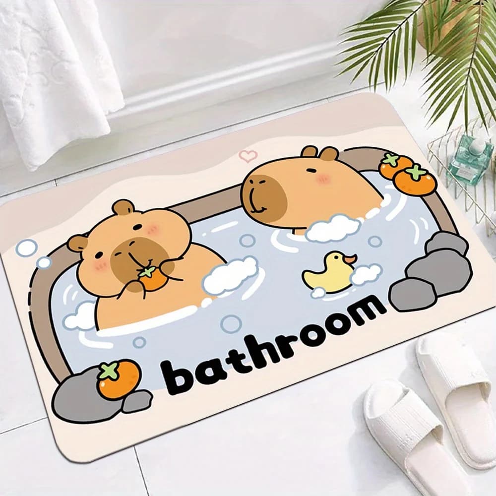 VIKAMA Bathroom Mat with Design Capibara, Decorative Carpet for Bathroom, Bedroom and Living Room