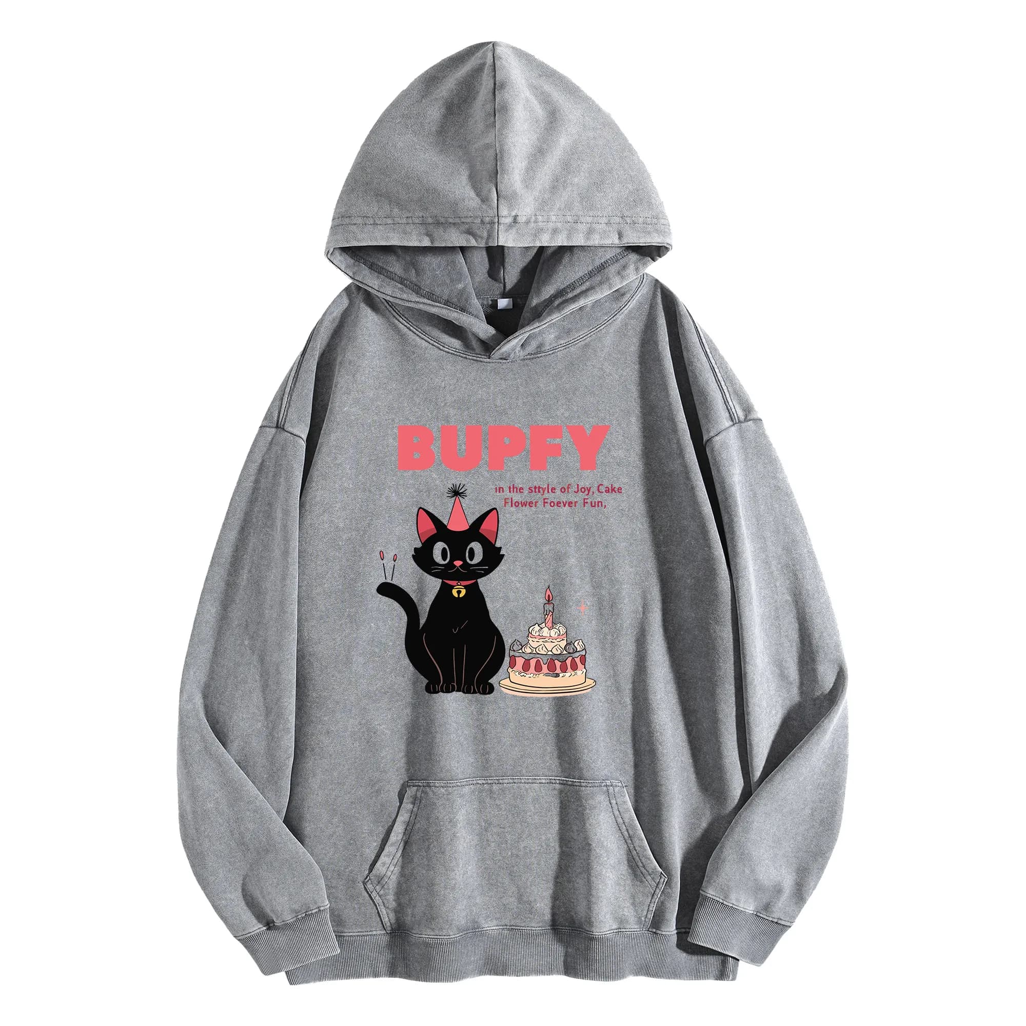BUPEFY Felpa con cappuccio vintage lavata con stampa grafica 400G Pullover streetwear oversize unisex Collezione autunno/inverno