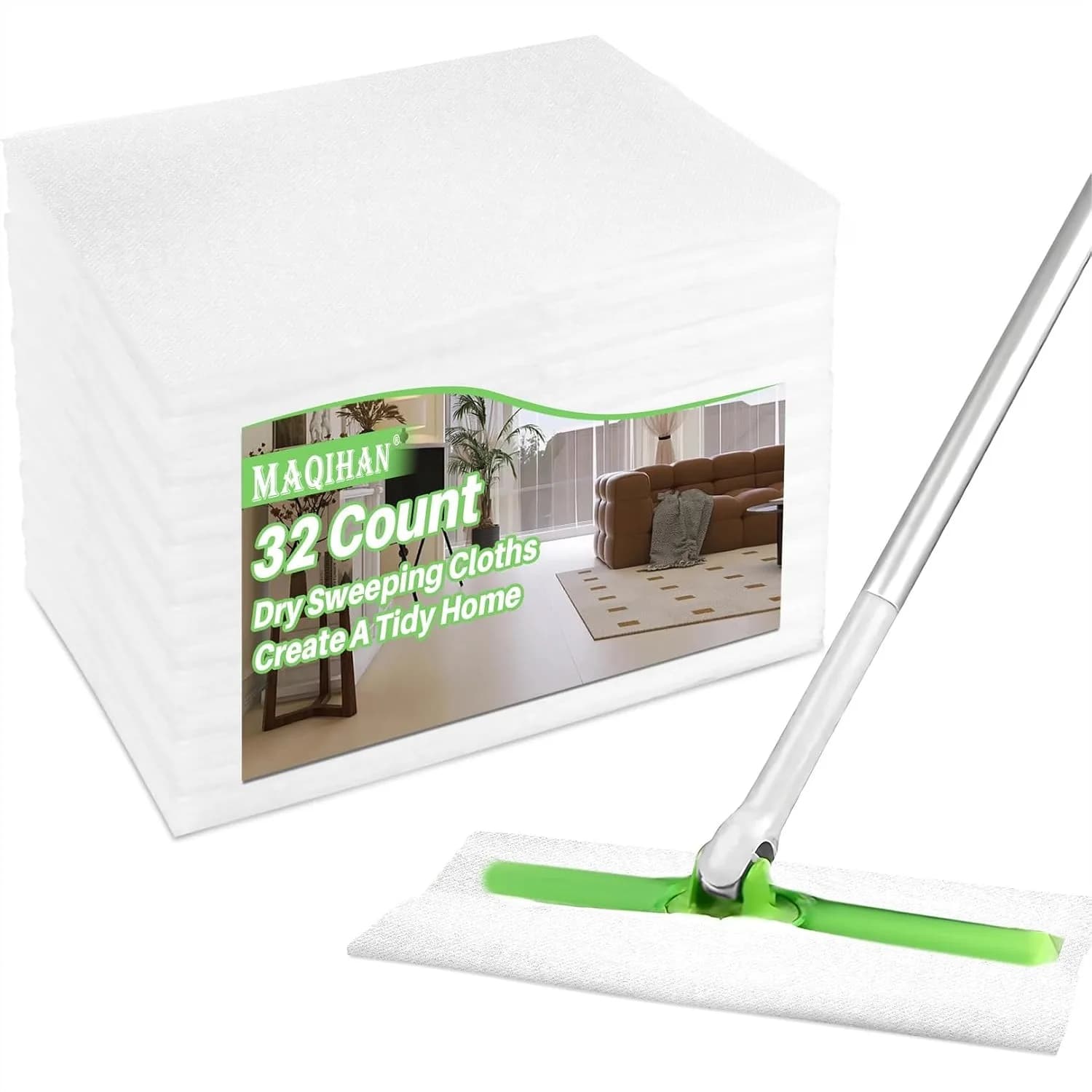 Disposable Dry Mop Pads 32Pcs Unscented Sweeping Cloths for Hardwood Floor Dust Mopping and Cleaning