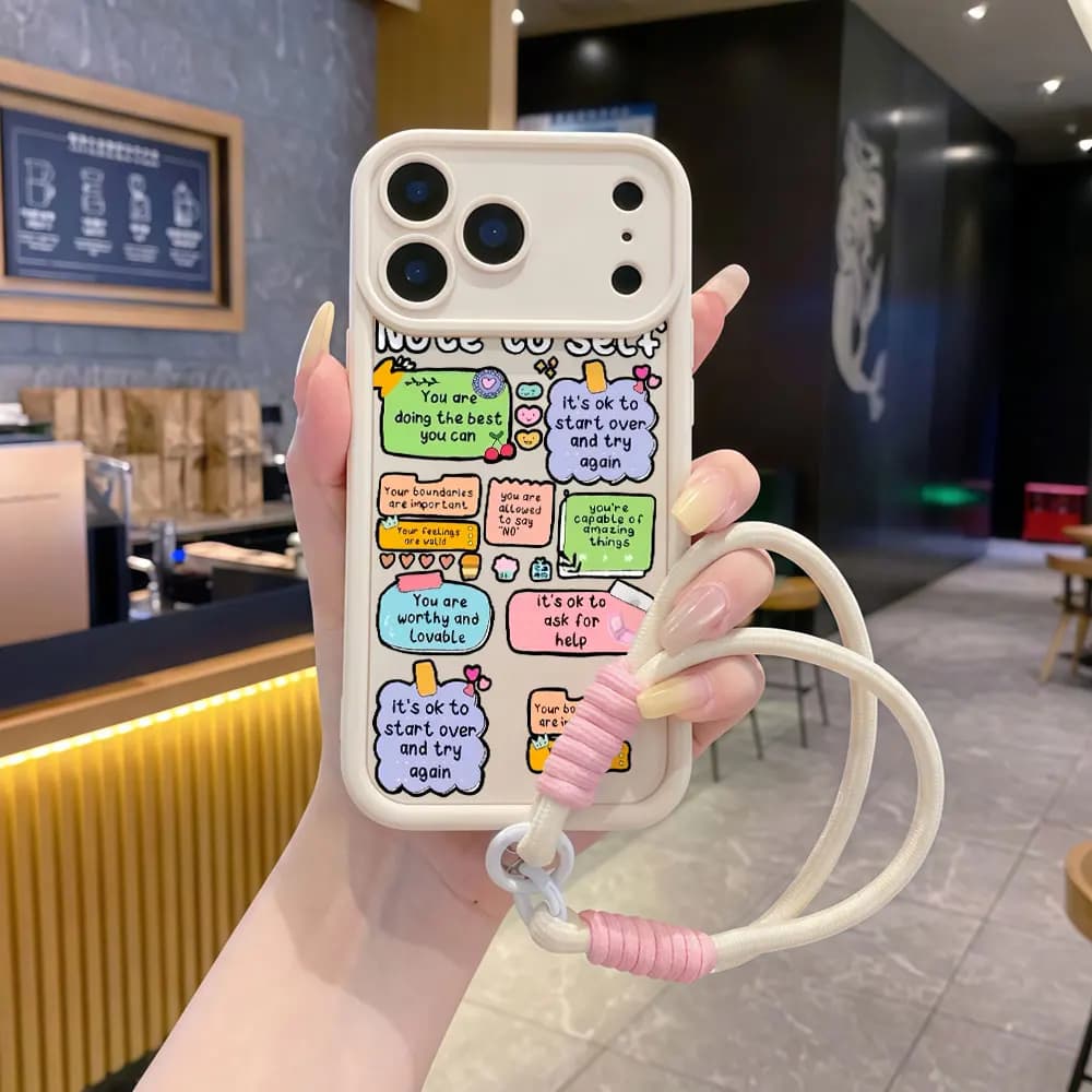 Hand Drawn Pastel Note Wrist Strap Phone Cases For Samsung Galaxy S25 S26 Ultra S23 S24 Plus A53 A56 A54 A36 A55 Lanyard Cover