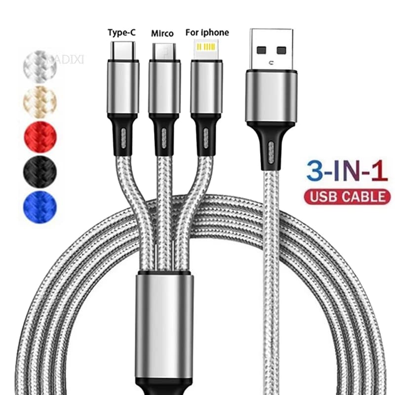 Lovebay USB 3 Quick Charging Cable in 1 Type C Micro IOS Multi charger cable for iPhone Huawei Samsung Nylon braided cable