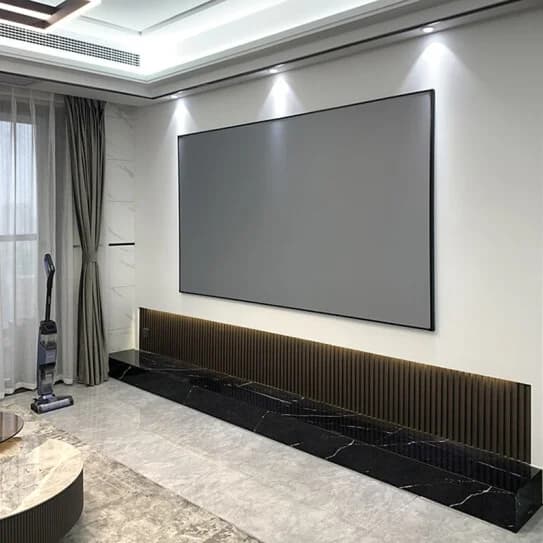 Schermo di Proiezione CAAVITS 72 Pollici 16:9 con Cornice Fissa 1cm, Schermo 4K HD Bianco Opaco Grigio Cristallo, Schermi per Proiettore Acustico in Metallo