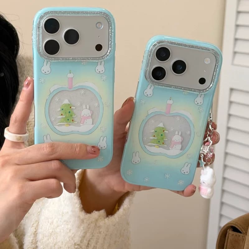 Nice cartoon Christmas tree wishes candle Miffy sparkly phone case for iPhone 17 1613 14 15Pro Max Miffy Glitte Y2k wrist strap