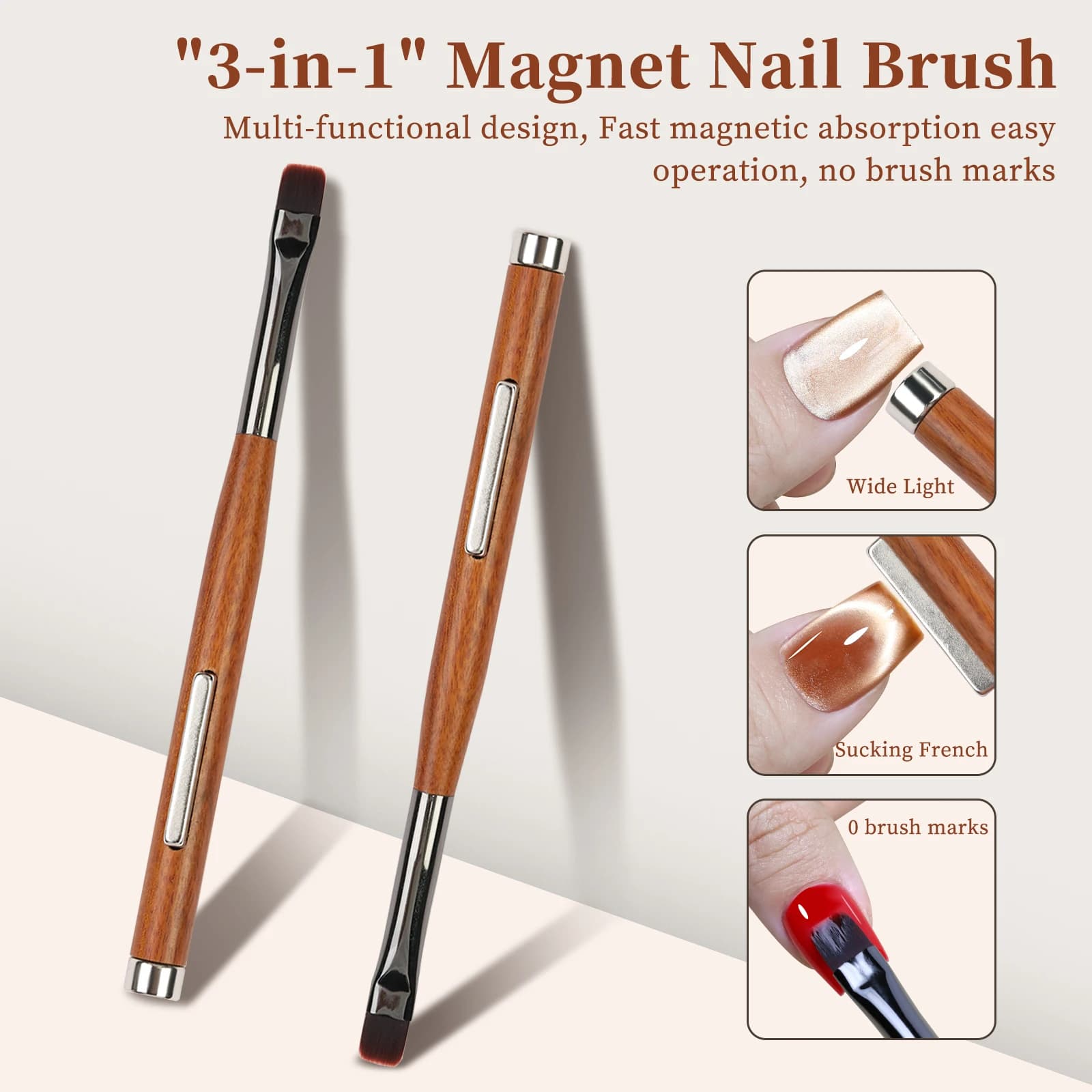 3 IN 1 Manicure Legno di sandalo Magnete a doppia estremità Penna per fototerapia Pennello ultrasottile Smalto per occhi di gatto Gel Strumento speciale per salone di bellezza