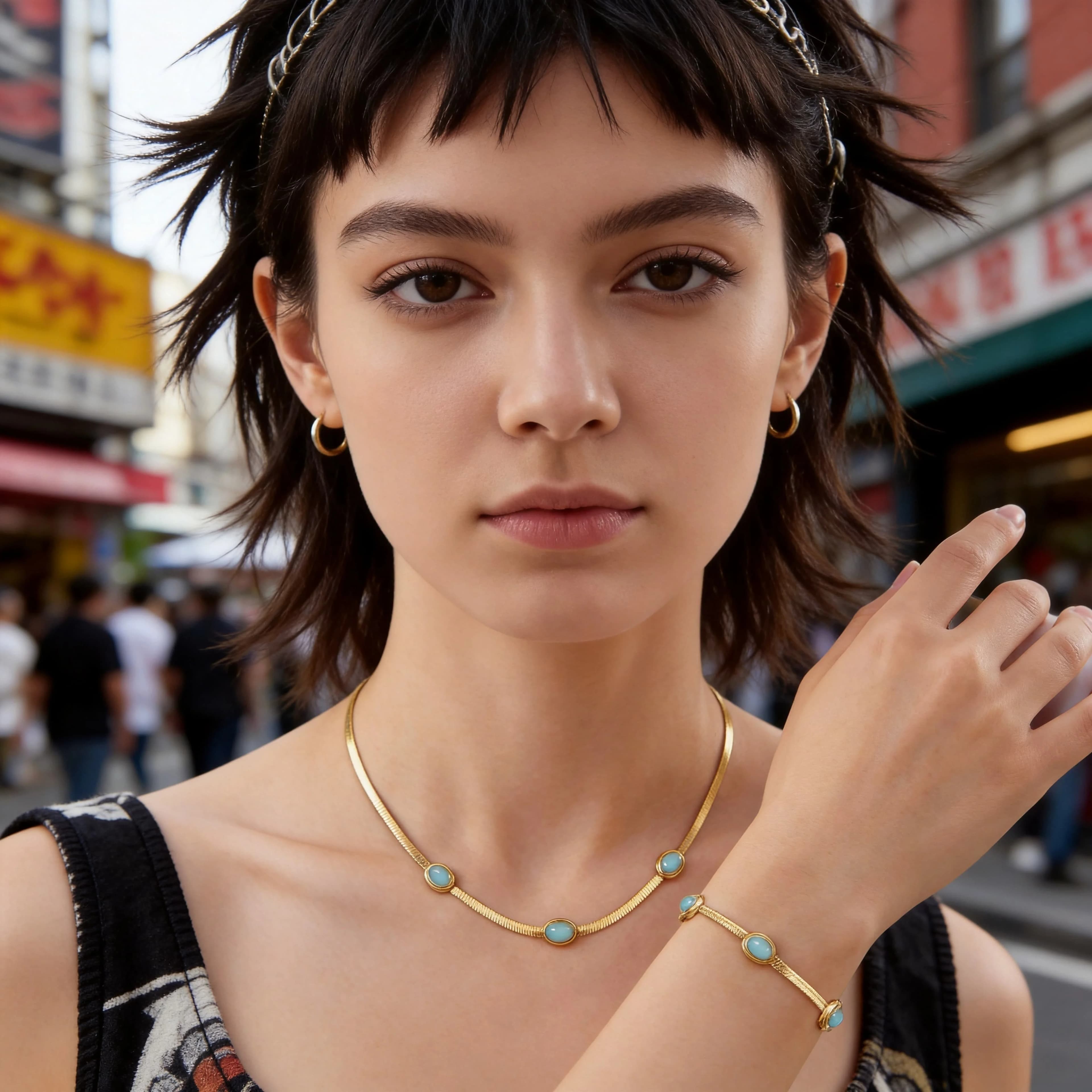 Bracciale in Acciaio Inossidabile con Turchese Naturale per Donne, Braccialetti a Catena, Gioielli da Polso, Regali per Feste e Matrimoni, Bijoux