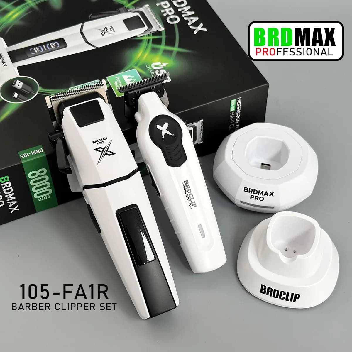 BRDMAX PRO DRM105 8000RPM Cordless Hair Clipper FA1T Barber Trimmer Set Professional Salon Electric Hair Cutting Machine