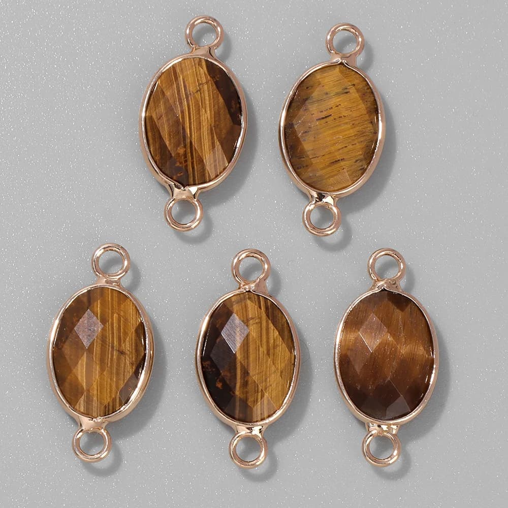 3 pezzi pendenti in pietra naturale sfaccettata occhio di tigre connettori a doppio foro in cristallo fascino per gioielli che fanno accessori per collane fai da te
