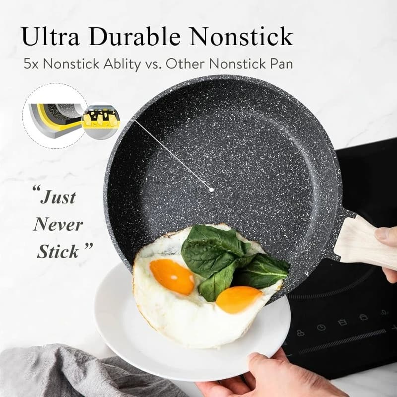 Set di 14 Pentole e Padelle Antiaderenti, Set di Utensili da Cucina per Induzione, Set di Pentole in Granito con Padelle, Casseruole e Padella per Saltare in Padella