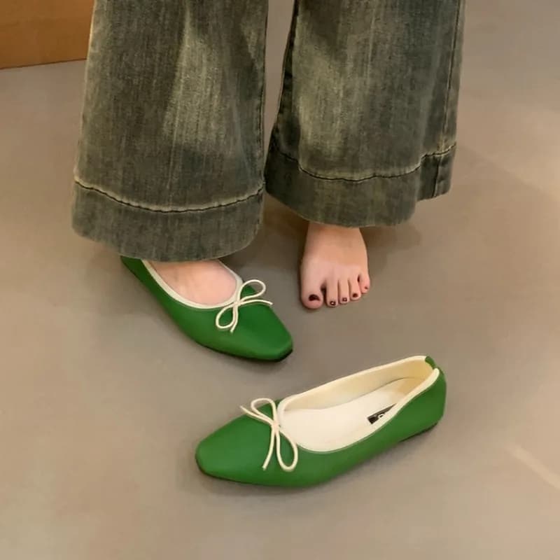 Scarpe da Balletto Vintage Francesi con Fiocco, Suola Morbida e Versatili per Donna