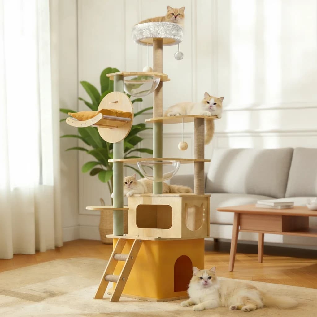Wholesale Modern Large Multi-layer Luxury Wooden Folding Cat Climbing Tree Frame with Carton Packaging for Cats Christmas