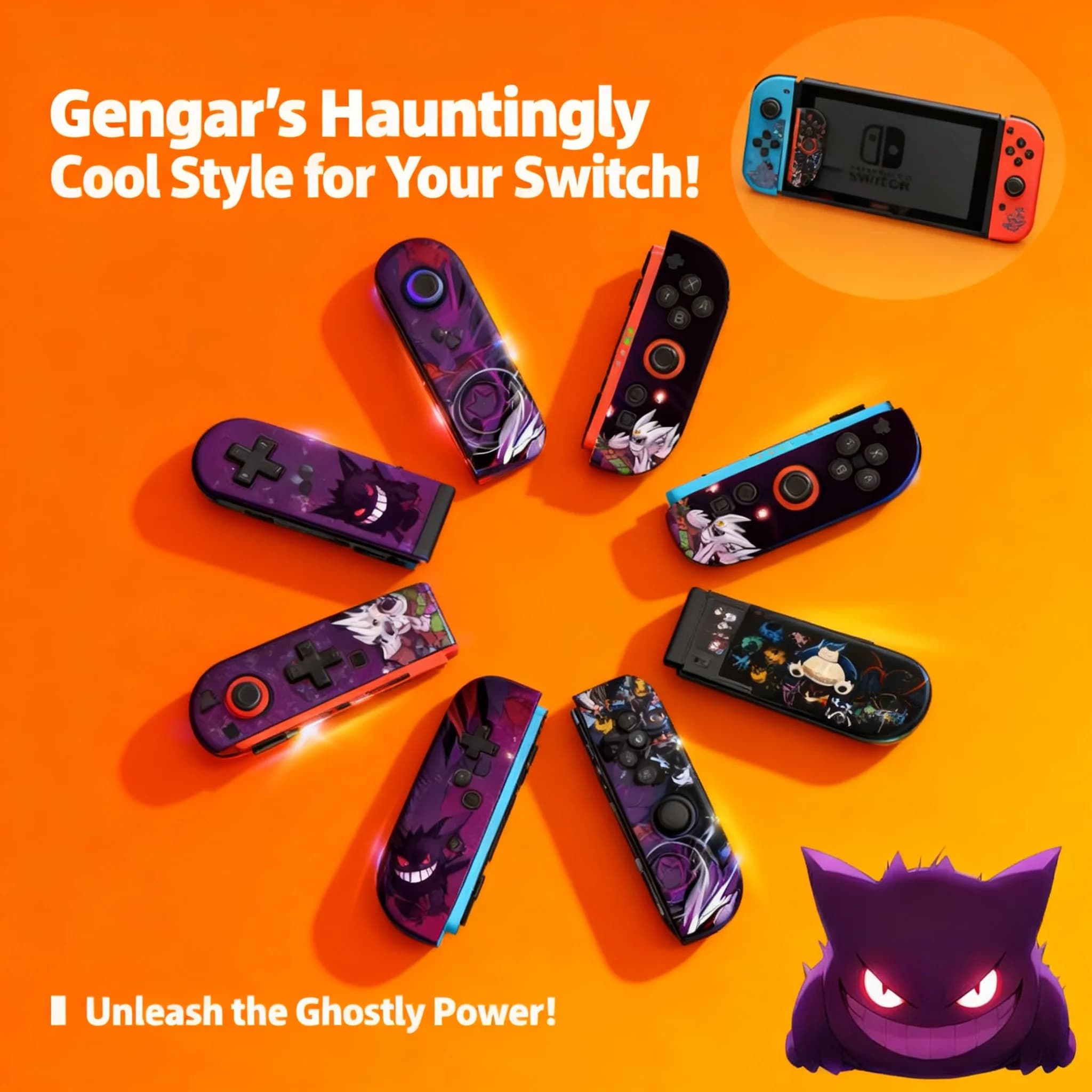 Custodia Protettiva Antiurto e Antigoccia per Nintendo Switch 2 NS Oled con Design Divisibile per Joy-Con, a Tema Cartone Animato Gengar