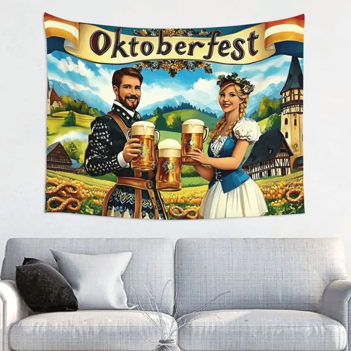 Oktoberfest German Drinking Tape Wall Mounted Hippie Fabric Hippie Cover Patterned Dorm Decoration Yoga Mat