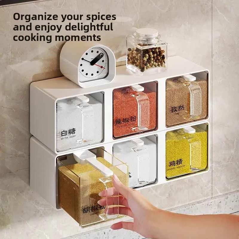 Set Portaspezie da Parete per Cucina, Contenitore Multi-Griglia per Sale, Pepe e Condimenti, Stile Nordico per Uso Domestico