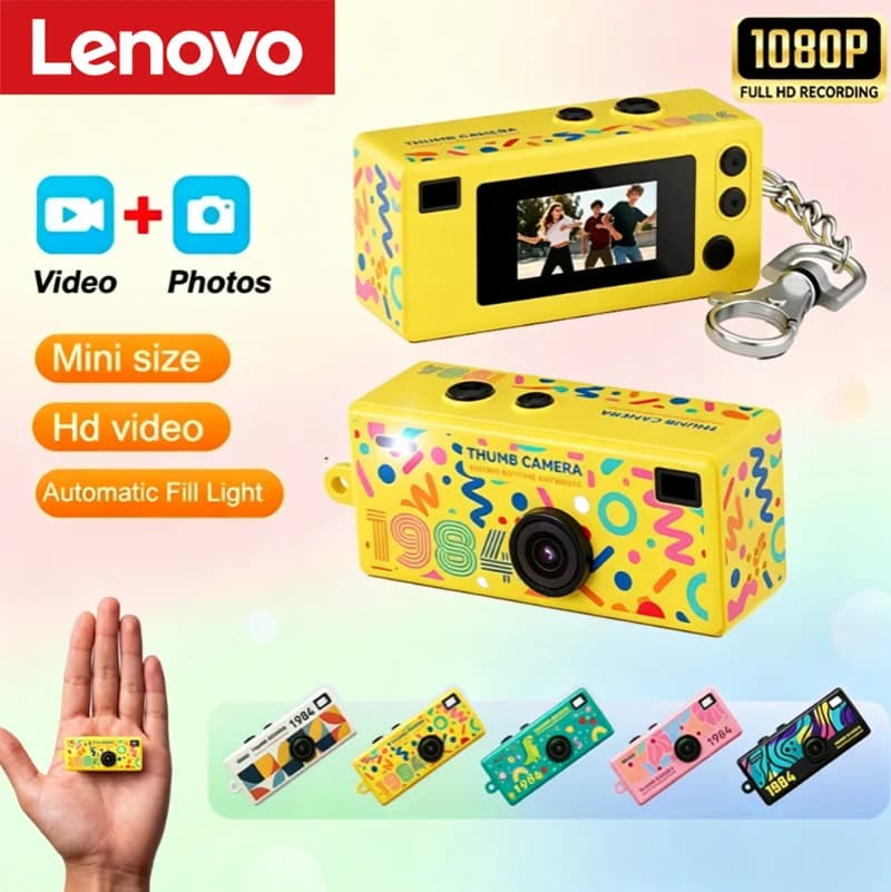 Lenovo New 1080P Cartoon Camera Mini Camera for Photos and Videos Portable Thumb-Sized Camera for Students Perfect as a Gift