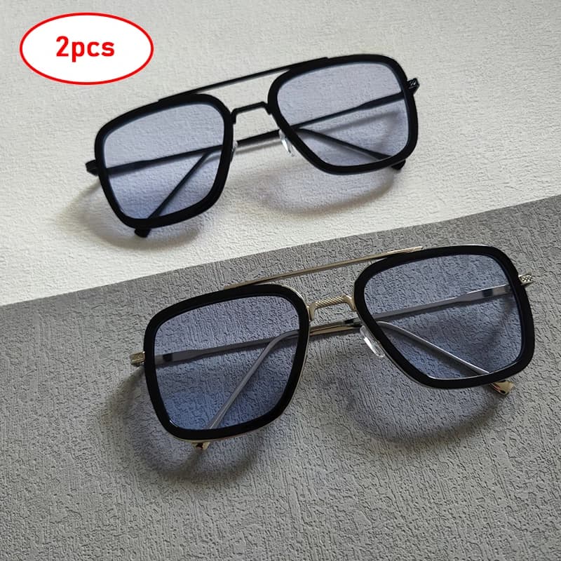 2 paia Per Set occhiali da sole quadrati alla moda da uomo occhiali da sole Steampunk in metallo Per donna Outdoor Trendy Double Bridges Shades Eyewear