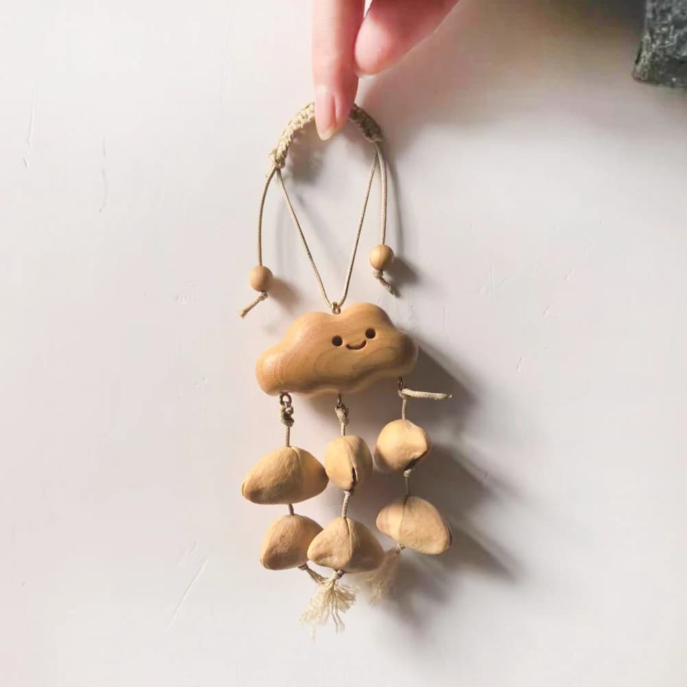 DIY Handmade Smile Cloud Nutshell Wooden Pendant Tassel Sound Audio Wind Chime For Car Mirror Window Home Hanging Decor Bag Gift