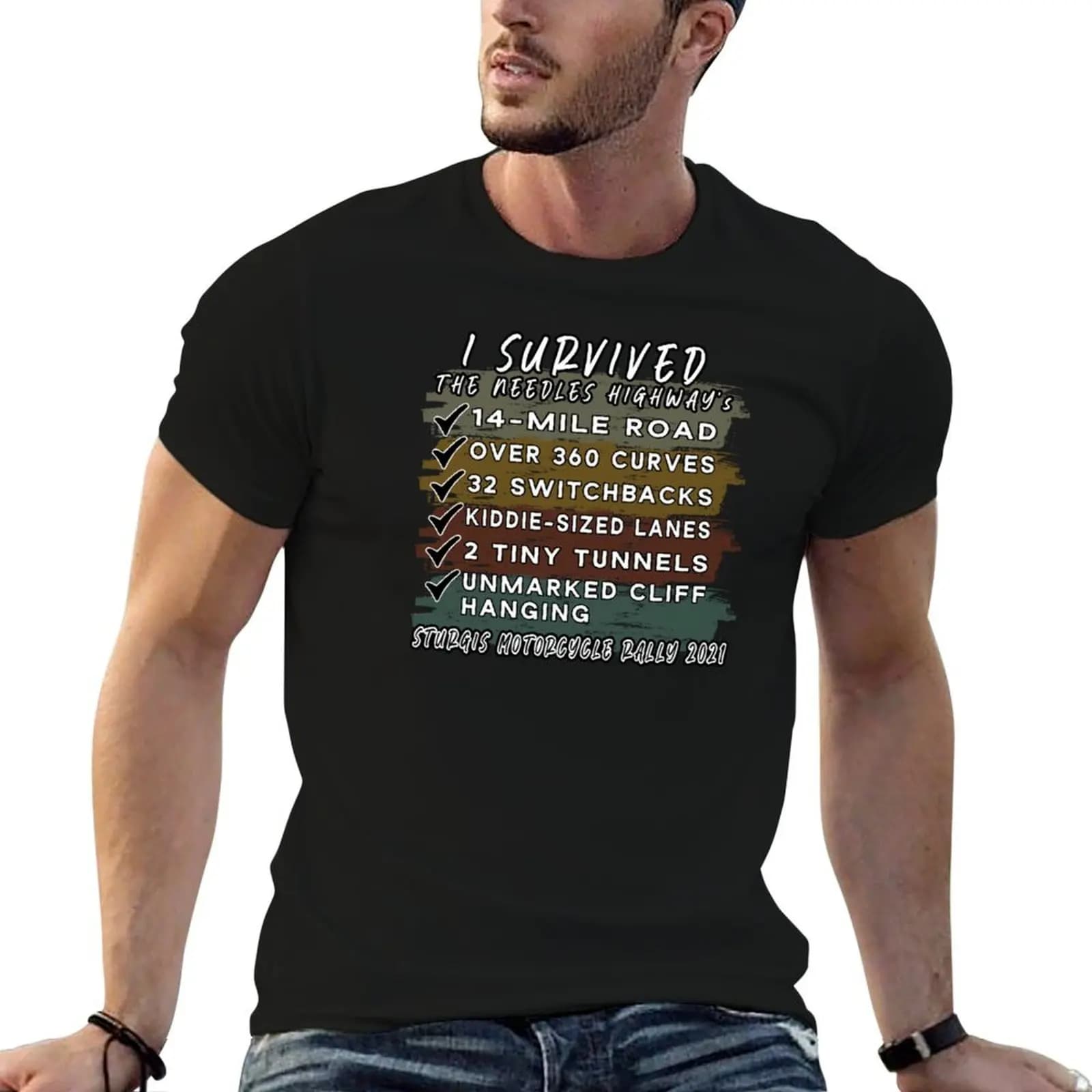 I survived Needles Highway 2021 T-Shirt funny t shirts dark humor t shirts for man cotton funny t shirt man cotton T-shirt