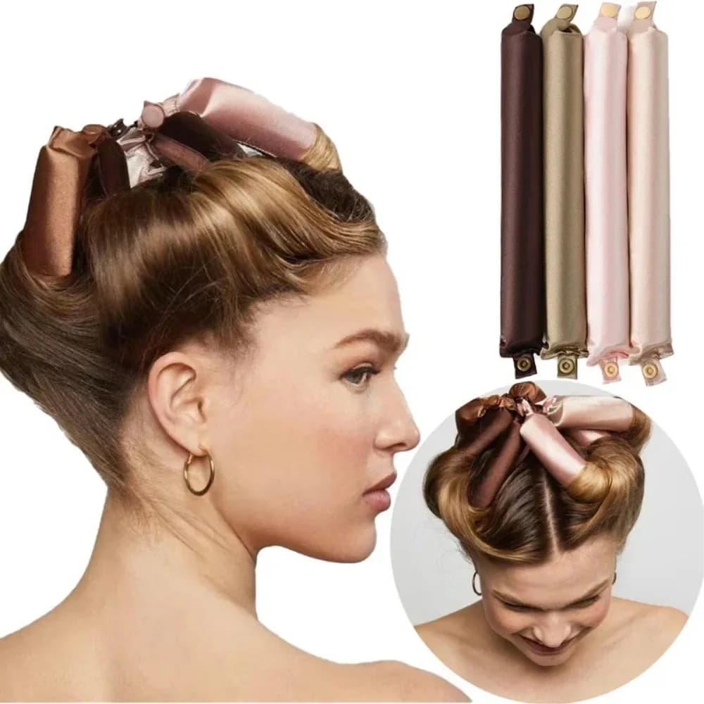 Fascia per capelli in seta senza calore per ricci, rullo morbido in raso senza calore per capelli, accessori di bellezza per capelli da indossare durante la notte