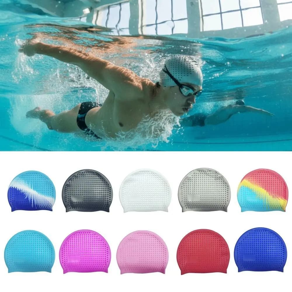 Unisex Adult Non-Slip Silicone Swim Cap Wrinkle Free Elastic Snorkeling Cap Soft Thicken 3D Design Swimming Caps Pool