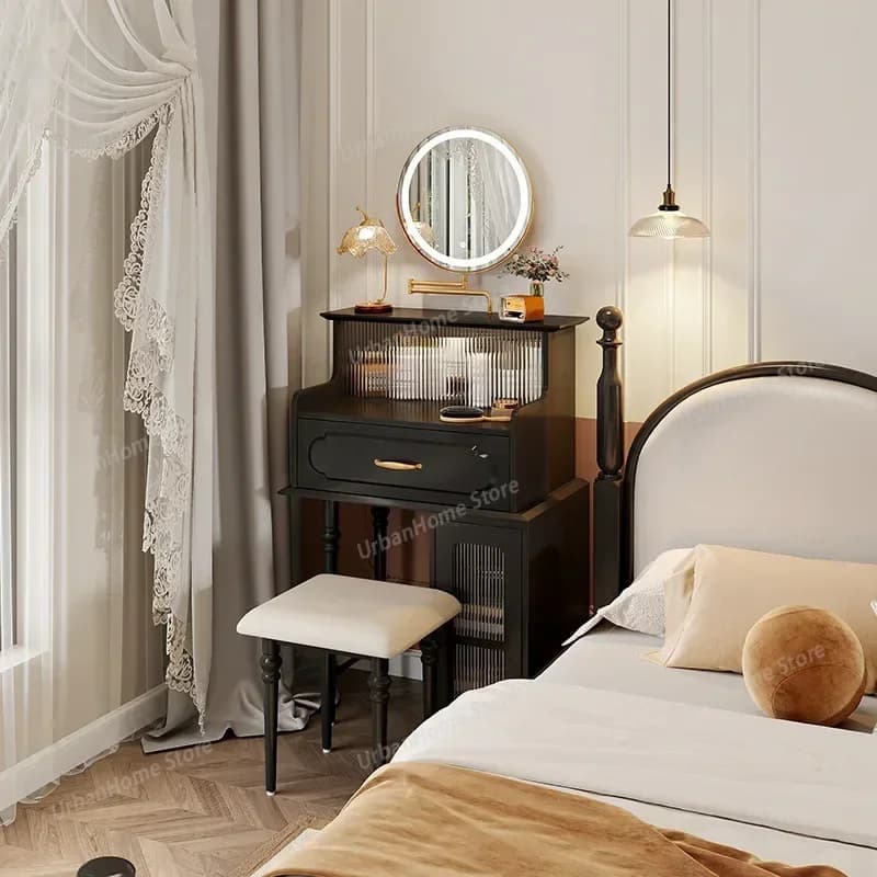 Toeletta Nera di Lusso per Trucco, Tavolo da Comodino per Ragazze, Set Camera da Letto, Organizzatore per Spogliatoio, Tocadores per Hotel