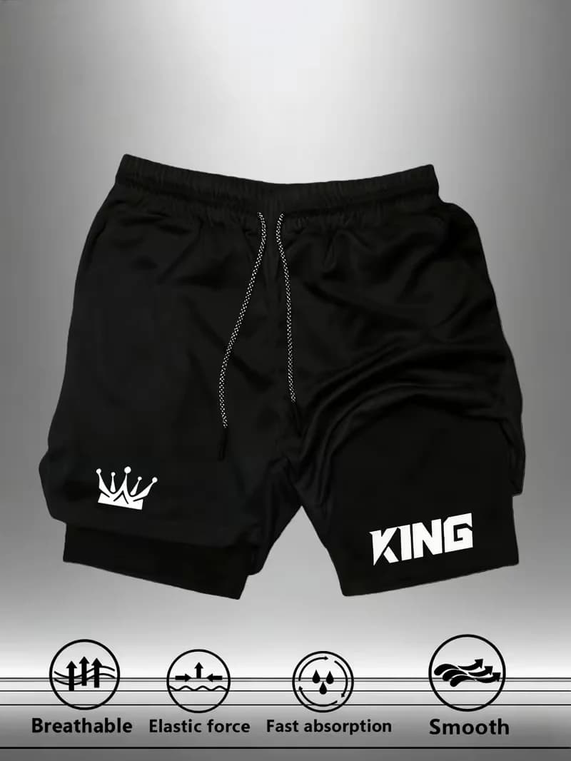 Men's summer breathable dual-purpose double-layer shorts with elastic compression and quick drying multifunctional sports shorts