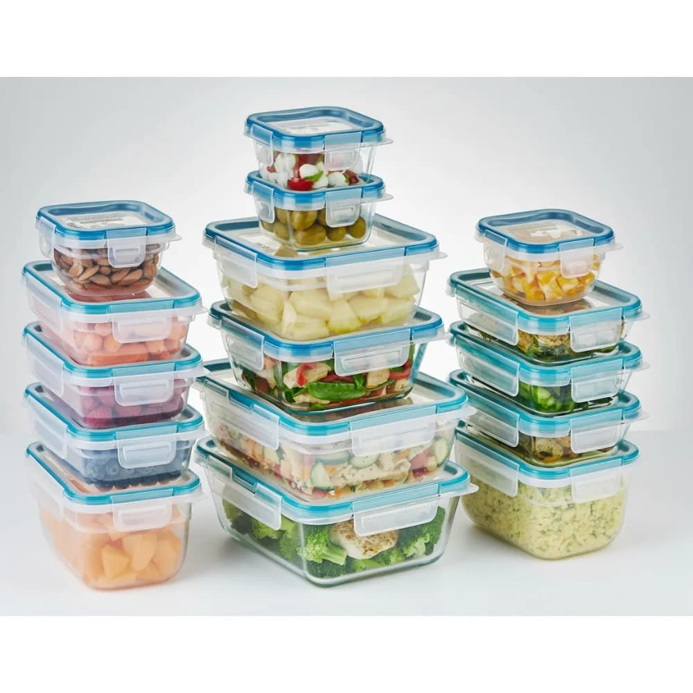 Set da 16 contenitori per alimenti in vetro e plastica, coperchi senza BPA, adatti al microonde/lavastoviglie/congelatore per la preparazione dei pasti