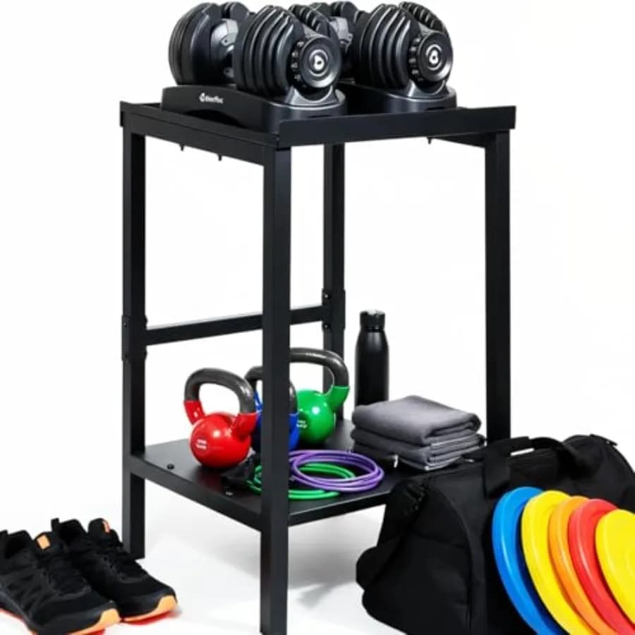 Supporto Regolabile per Manubri e Kettlebell, Base Antiscivolo e Antiribaltamento per Garage/Casa/Palestra Commerciale