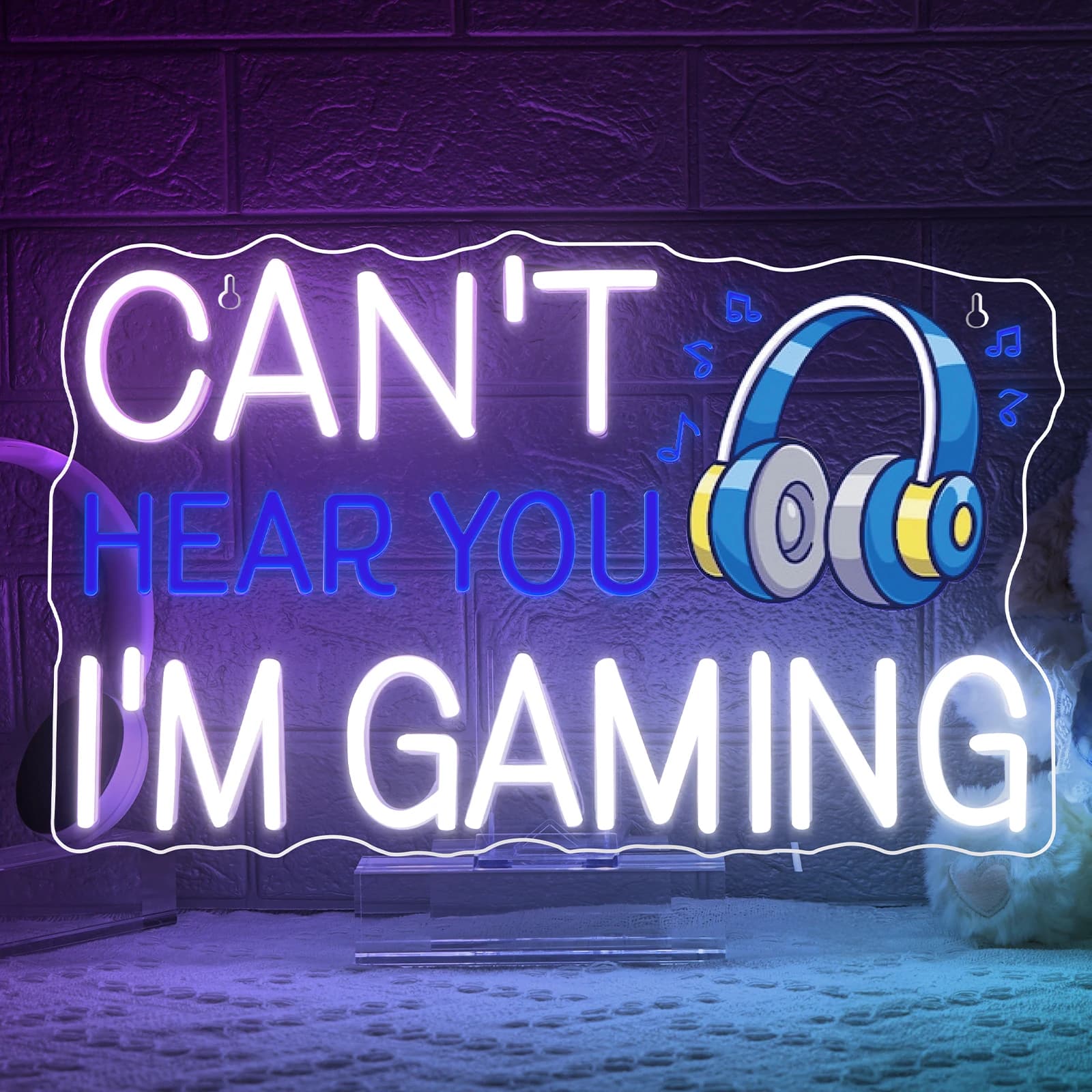 You can't listen, they're gaming bright neon designs UV Printing Headphones Wall Decoration for Boy's Men's Room