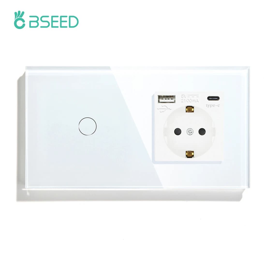 Interruttore Touch BSEED 1/2/3 Gang 1 Via Standard EU con Presa USB Type-C, Pannello in Vetro Cristallo 157mm 228mm