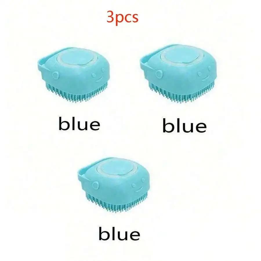 3pcs Silicone Pet Bath Brush With Shampoo Storage For Dogs Cats