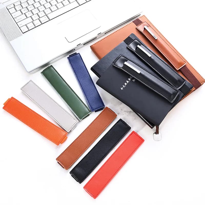Nuovo portapenne per notebook, riviste, pianificatori, custodia per tablet, astuccio in pelle con elastico, senza segni