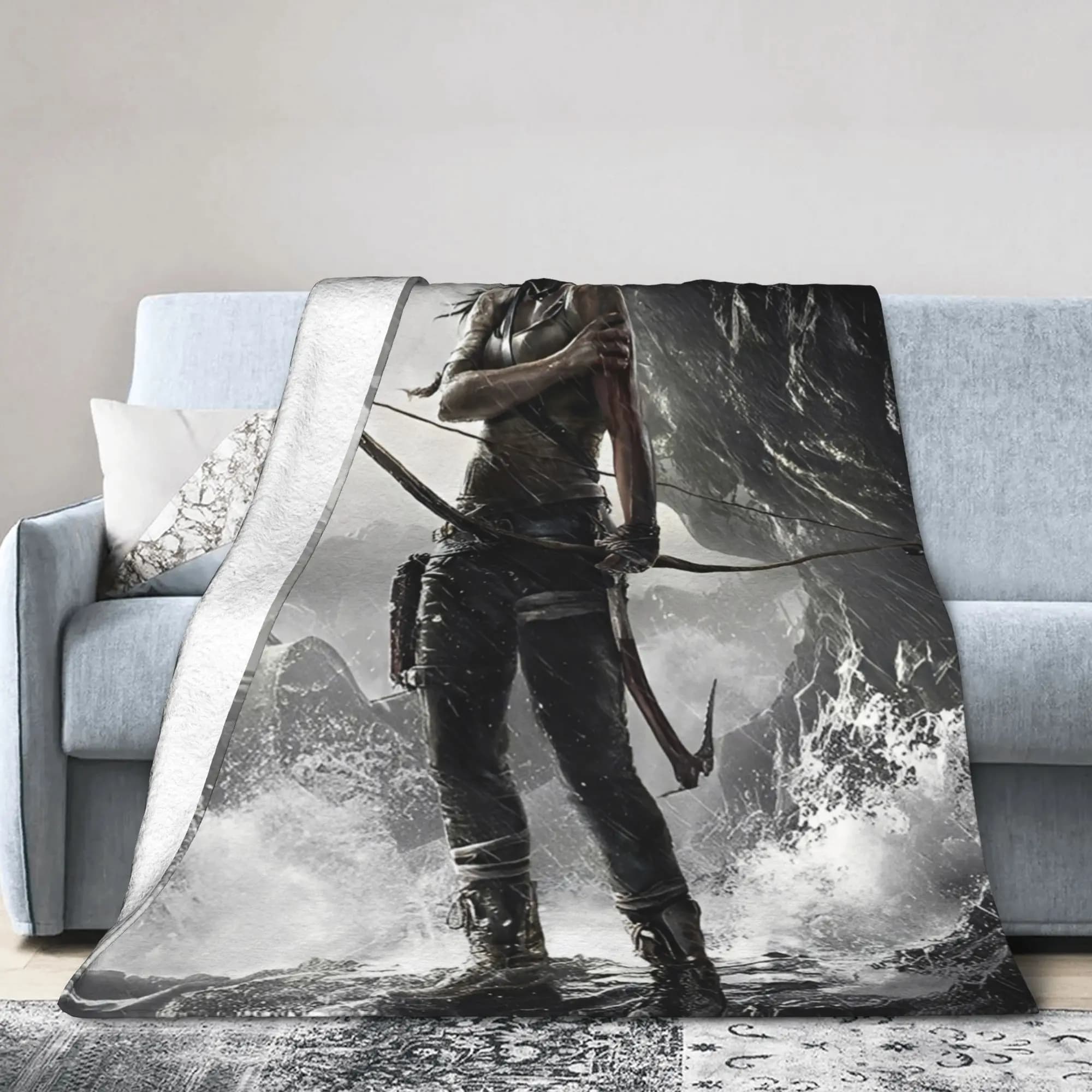 Tomb-Raider Lara Croft Coperte Sopravvivenza Videogioco Flanella Coperte da tiro Letto Divano Tappeto Pezzo Morbido Copriletto caldo Traspirante