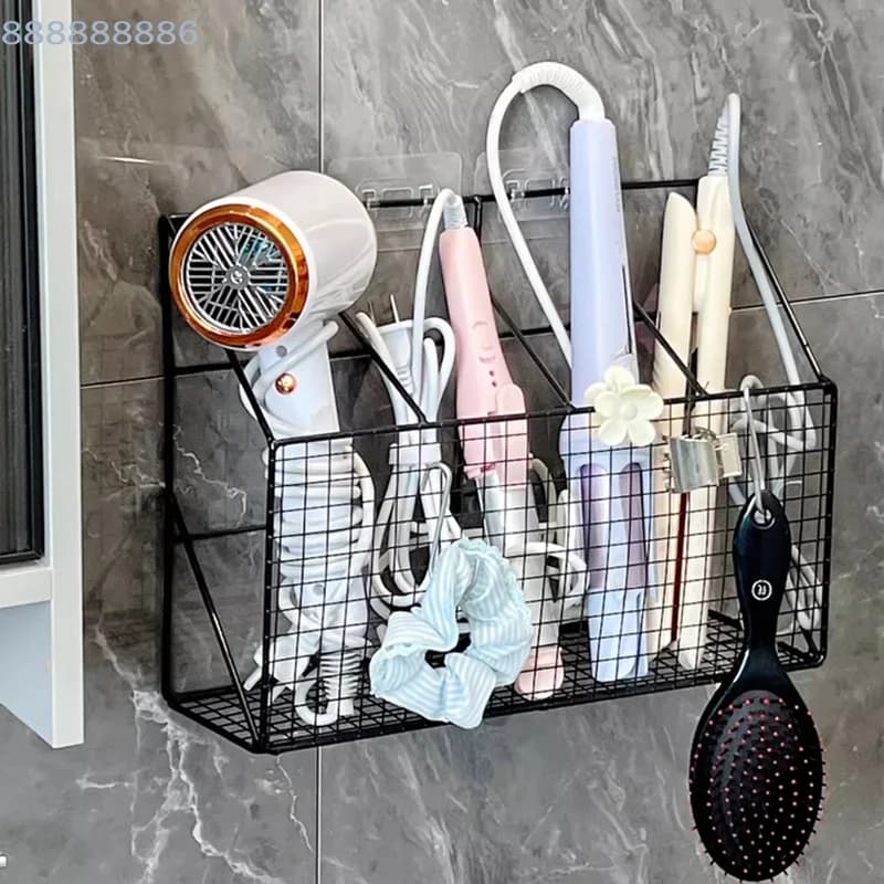 Multi-Functional Hair Styling Tools Organizer for Curling Iron And Other Bea Wall Mounted Hair Dryer Holder with Shelf And Hooks