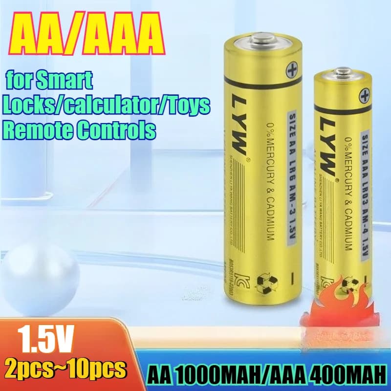 Batteria alcalina da 1000 mAh AA LR03 400 MAH AAA 1,5 V - Ad alta potenza per serrature intelligenti/calcolatrice/giocattoli/telecomandi senza mercurio