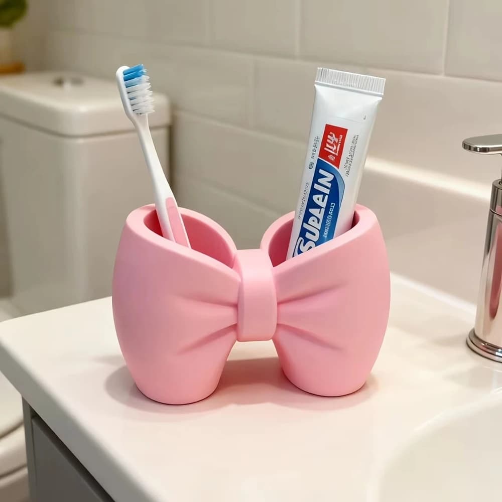 Portaspazzolino creativo a forma di papillon, in plastica, autoportante, ideale per l'arredamento di camera da letto e bagno, accessori da bagno