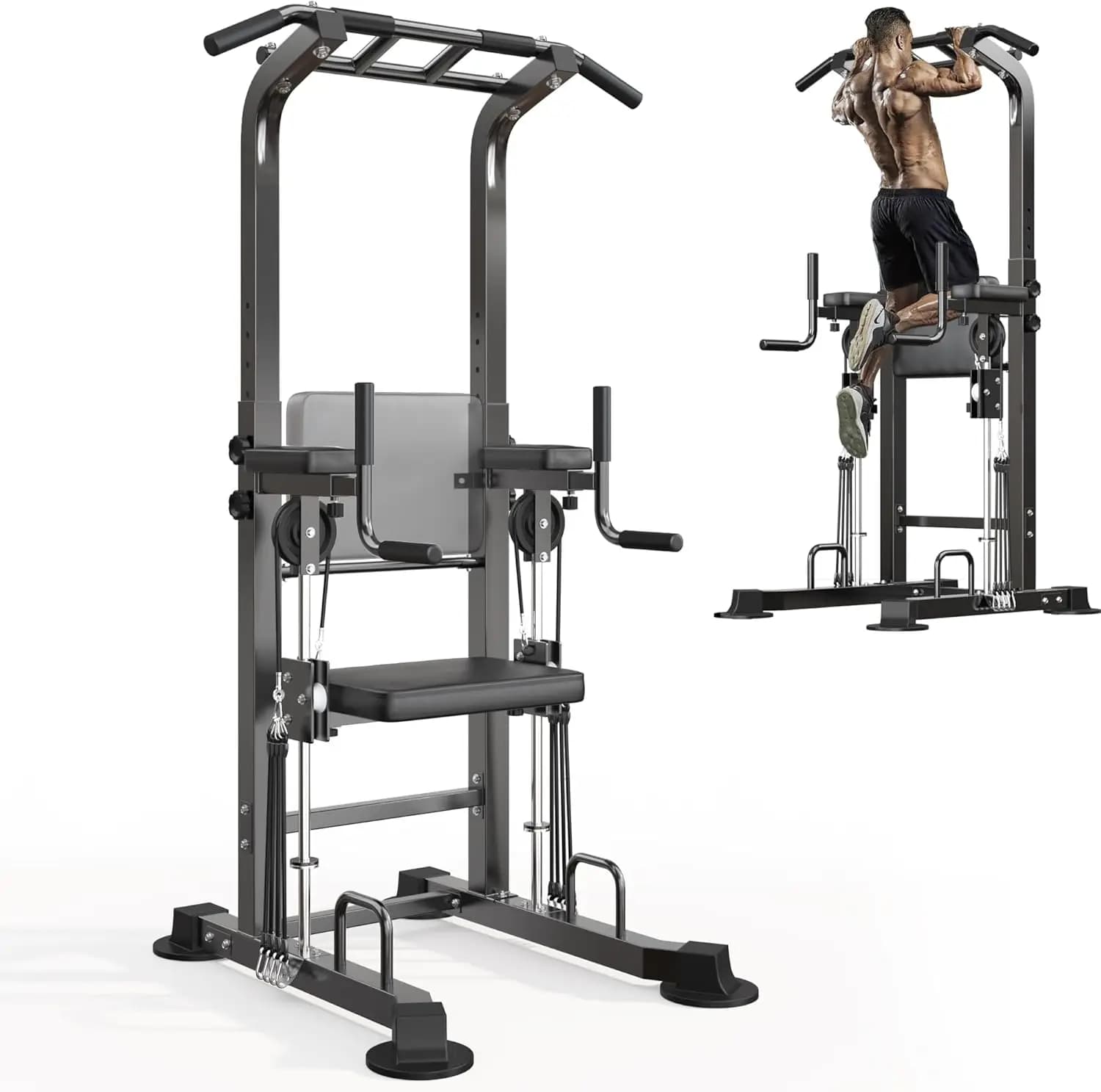 Barra per trazioni e stazione per dip per palestra domestica - Metallo, altezza regolabile, multifunzione per allenamento della forza