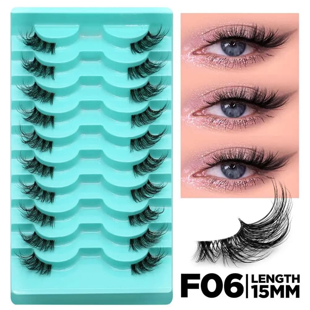 10 Paia di Ciglia Finte a Mezza Length 13-15-19mm, Natural and Vaporose, Effetto Occhio di Gatto, Fascia Trasparente, Soffici Ciglia Finte in Visone per Trucco Quotidiano