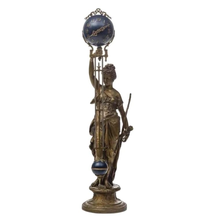 Misteriosa palla blu cobalto 8 giorni statua da cacciatrice in ottone bronzo antico altalena in ottone/pendolo manobraccio meccanico